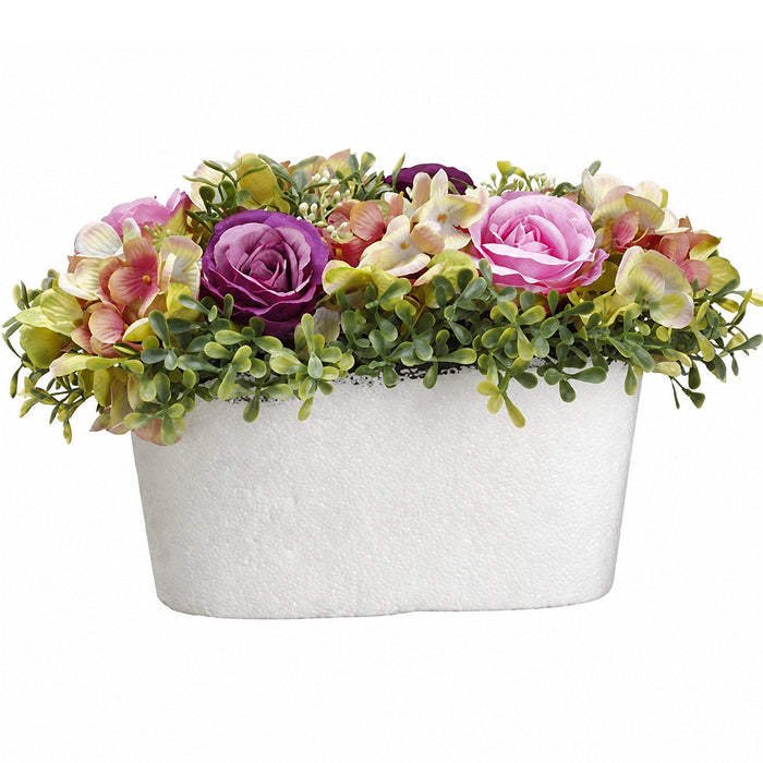 7.5" Rose & Hydrangea Silk Flower Arrangement w/Foam Base -Mauve/Green (Pack of 6) - PFX008-MV/GR
