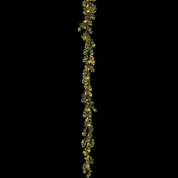6' Silk Eucalyptus Leaf Garland, Battery LED Pre-Lit -Green (Pack of 6) - PGE530-GR