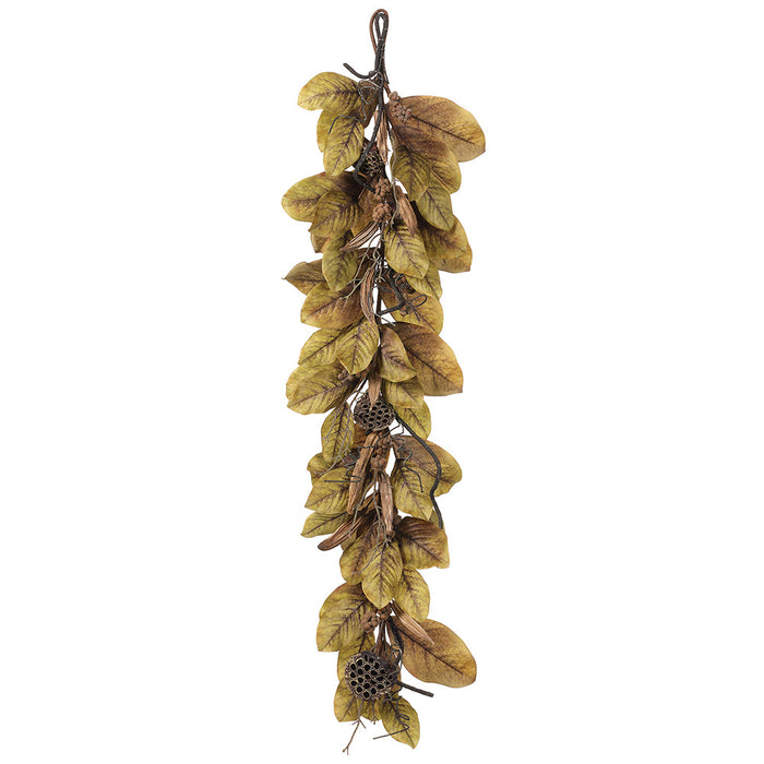 5' Magnolia Leaf & Pod Artificial Garland -Olive Green (pack of 2) - PGM029-GR/OG