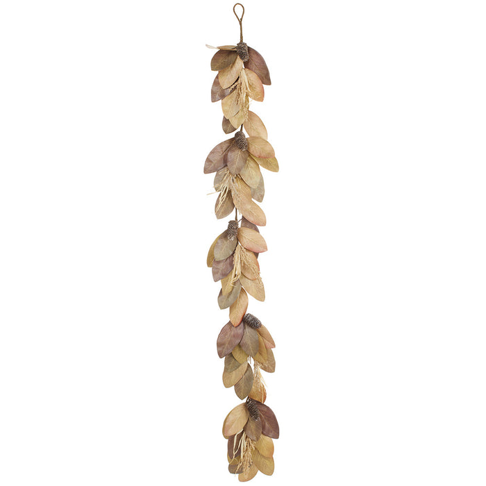 6' Magnolia Leaf, Pod & Pinecone Silk Garland -2 Tone Brown (pack of 4) - PGM083-BR/TT