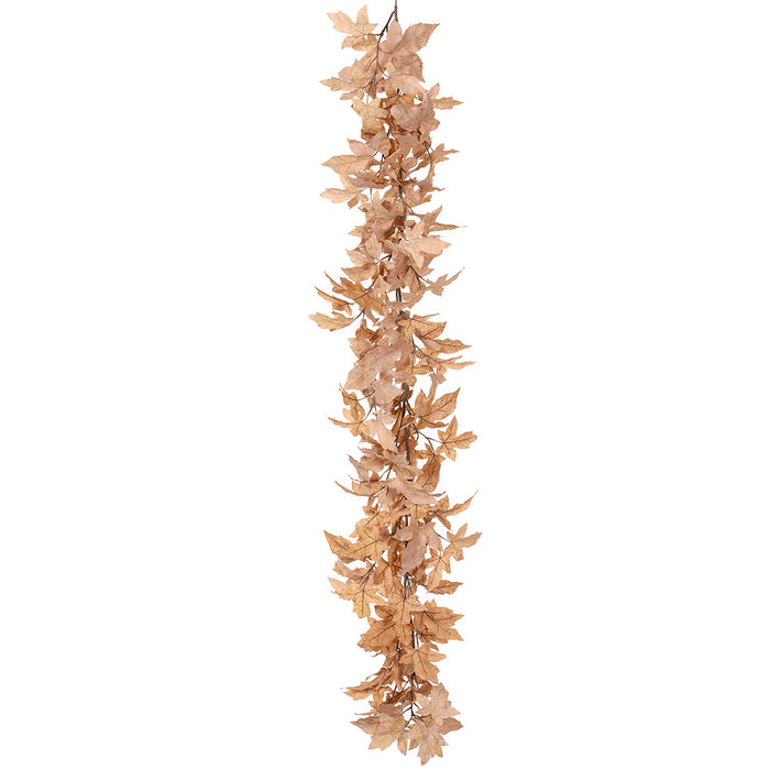 6' Artificial Maple Leaf Garland -Tan (Pack of 2) - PGM205-TN