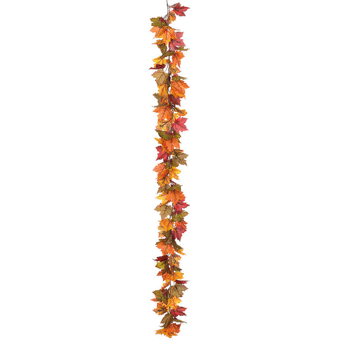 6' Glittered Maple Leaf Silk Garland -Mixed Colors (pack of 6) - PGM700-MX