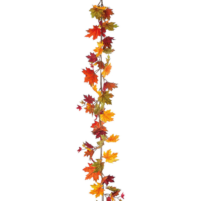 6' Maple Leaf Silk Garland -Green/Burgundy (pack of 6) - PGM807-GR/BU