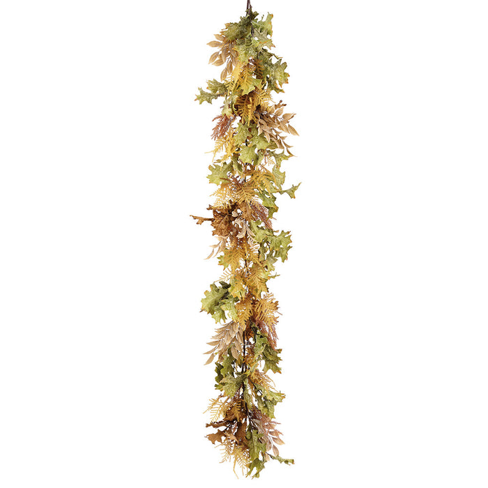 6' Oak Leaf & Fern Silk Garland -Green/Mustard (Pack of 2) - PGO003-GR/MD