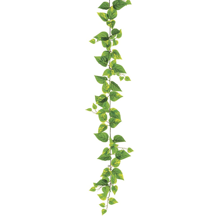 5' IFR PVC & UV-Resistant Outdoor Artificial Pothos Leaf Garland -Green (pack of 6) - PGP808-GR/WH