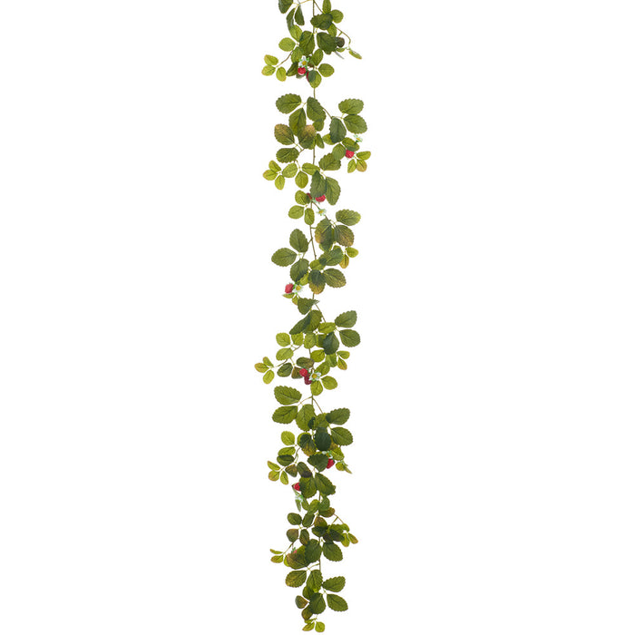 6' Real Touch Strawberry Leaf Silk Garland -Green/Red (Pack of 6) - PGS101-GR/RE