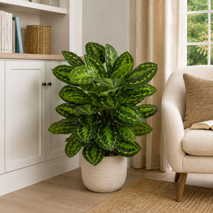 3' IFR Calathea Roseopicta Leaf Artificial Plant w/Pot -Variegated Green - PR-200020