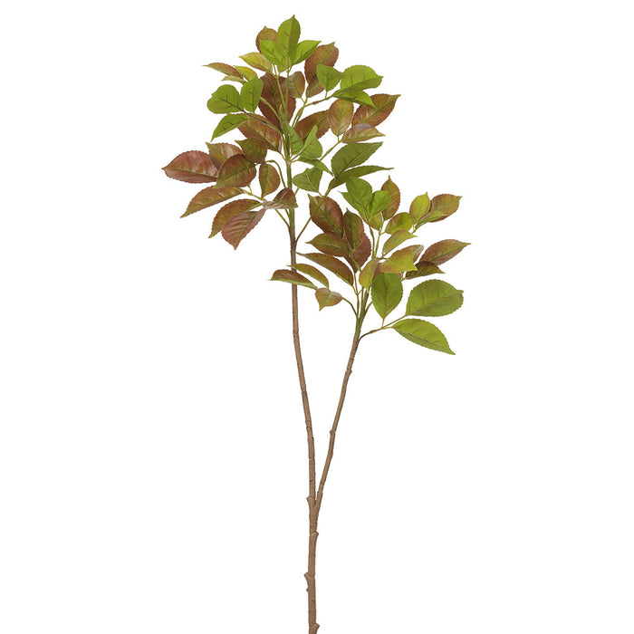 41.5" Silk Bishop Wood Leaf Branch Stem -Brown/Green (pack of 12) - PSB502-BR/GR