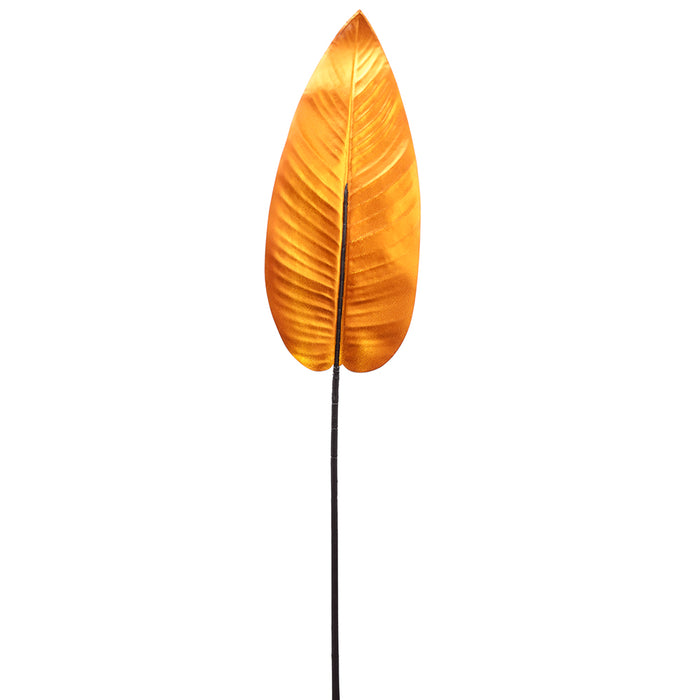 38" Metallic Artificial Canna Leaf Stem -Orange (Pack of 12) - PSC361-OR