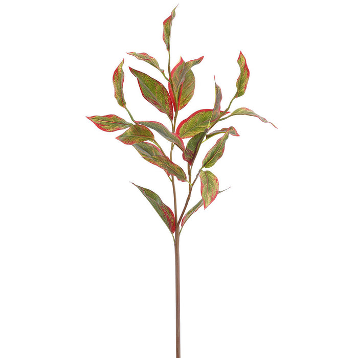 33" Outdoor UV-Resistant Artificial Calico Leaf Stem -Green/Beauty (Pack of 12) - PSC636-GR/BT