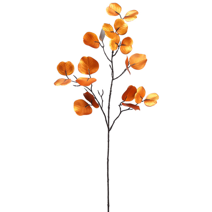 33" Metallic Artificial Eucalyptus Leaf Stem -Orange (Pack of 12) - PSE761-OR