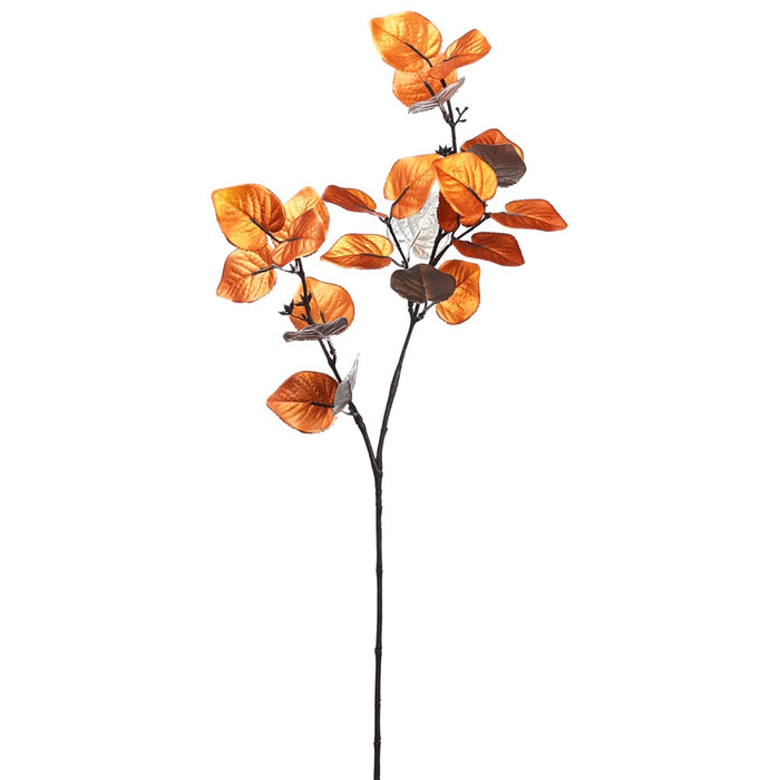 28" Metallic Artificial Eucalyptus Leaf Stem -Orange (Pack of 12) - PSE762-OR