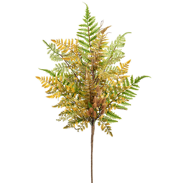 28" Mixed Fern Leaf & Pinecone Artificial Stem -Tan/Green (Pack of 12) - PSF078-TN/GR