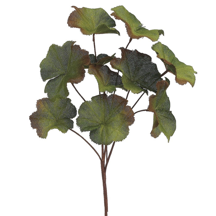 16" Silk Burlap Geranium Leaf Stem -Green/Burgundy (pack of 6) - PSG742-GR/BU