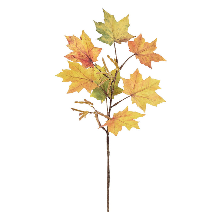 18" Artificial Maple Leaf Stem -Yellow/Green (Pack of 12) - PSM039-YE/GR