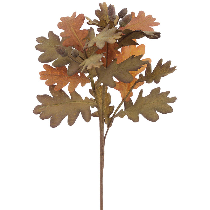 24" Artificial Oak Leaf w/Acorn Stem -Brown/Green (Pack of 12) - PSO001-BR/GR