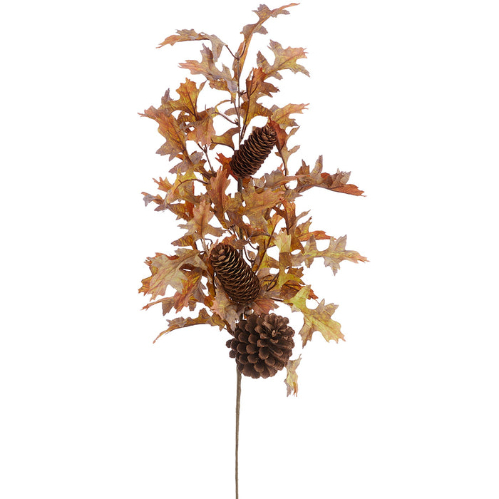 33" Artificial Oak Leaf w/Pinecone Stem -Brown/Fall (Pack of 12) - PSO014-BR/FA