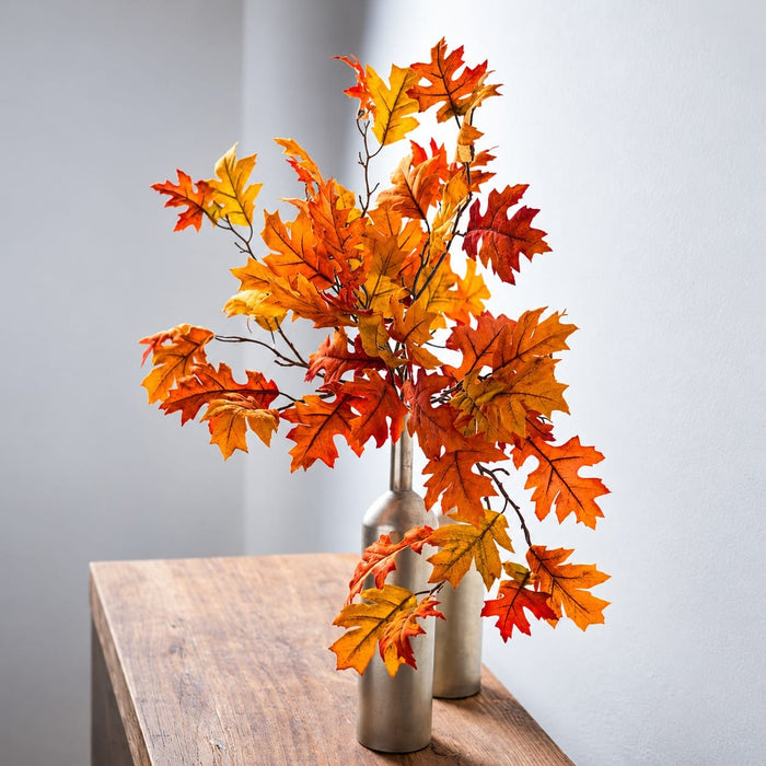 33" Artificial Velvet Oak Leaf Stem -Orange/Flame (Pack of 12) - PSO352-OR/FL