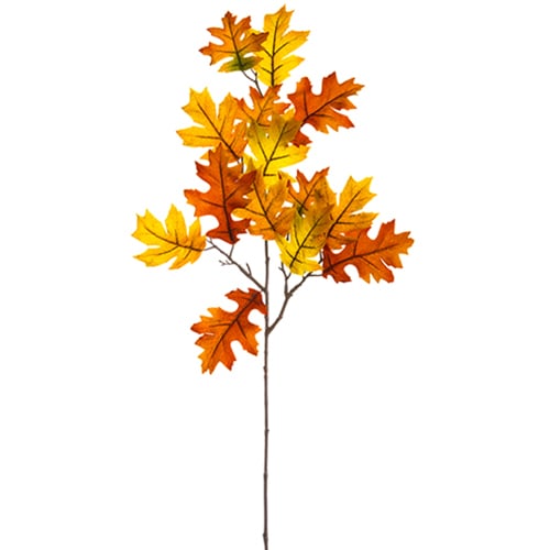 33" Artificial Velvet Oak Leaf Stem -Orange/Flame (pack of 12) - PSO352-OR/FL