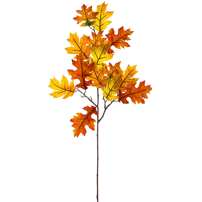 33" Artificial Velvet Oak Leaf Stem -Orange/Flame (Pack of 12) - PSO352-OR/FL