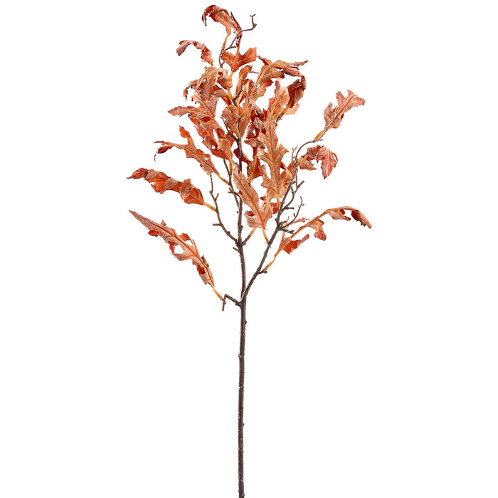 32" Dried-Look Silk Oak Leaf Stem -Orange (pack of 12) - PSO888-OR