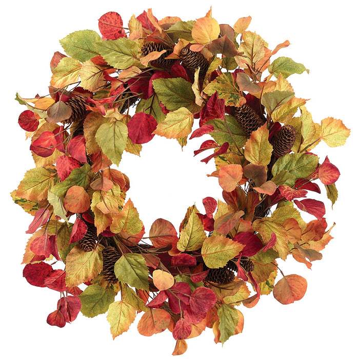 23" Mixed Fall Leaf & Pinecone Artificial Wreath -Fall (Pack of 4) - PSP063-FA