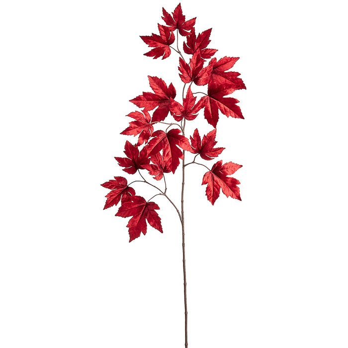 46" Artificial Velvet Maple Leaf Stem -Red (Pack of 12) - PSS034-RE