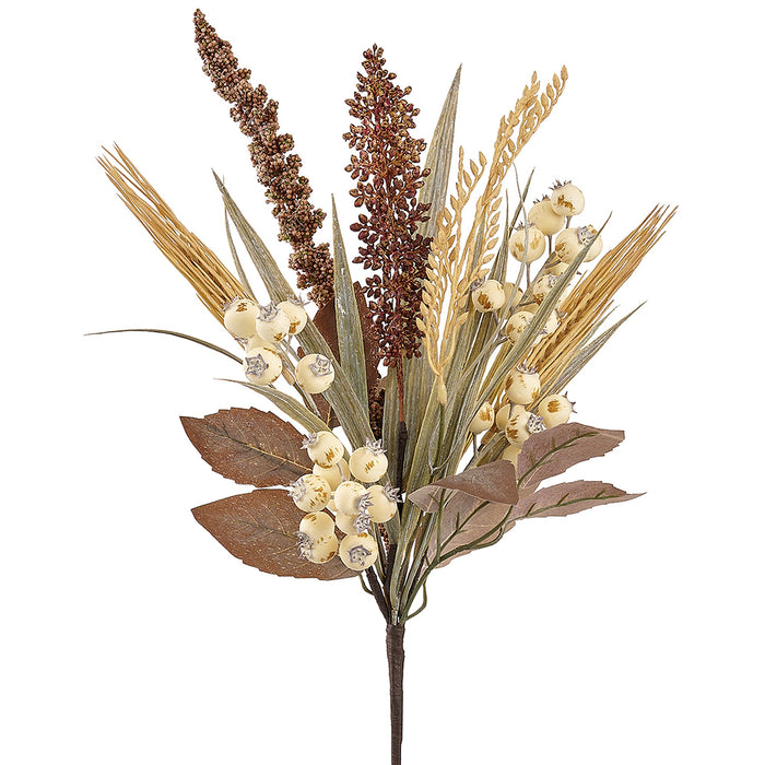 17" Artificial Mixed Plastic Wheat & Berry Stem -Beige/Brown (Pack of 12) - PSW001-BE/BR