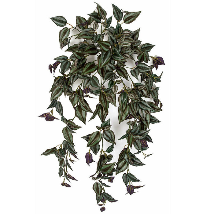 hanging plant with purple leaves Outdoor UV-Resistant IFR Artificial Curly Wandering Jew Hanging Plant — Silks Are Forever
