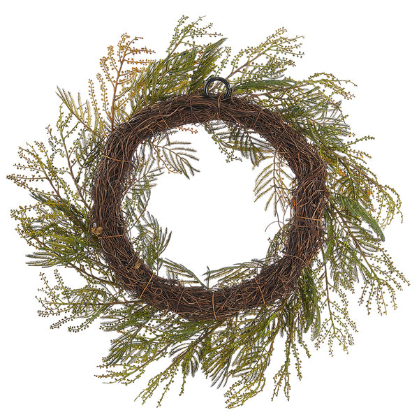 24" Artificial Acacia Leaf Hanging Wreath -Green (pack of 2) - PWA401-GR