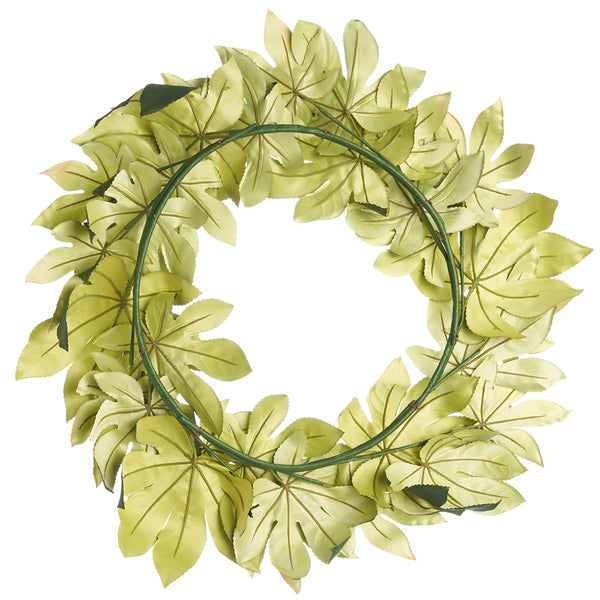 24" Silk Aralia Leaf Hanging Wreath -Green (pack of 2) - PWA404-GR