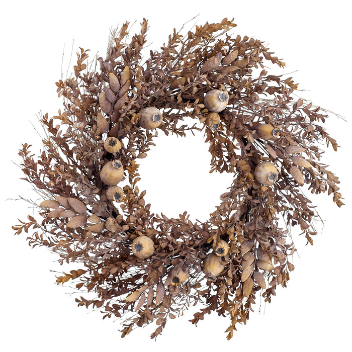 24" Artificial Boxwood & Berry Wreath -Dusty Camel (Pack of 4) - PWB001-CA/DU