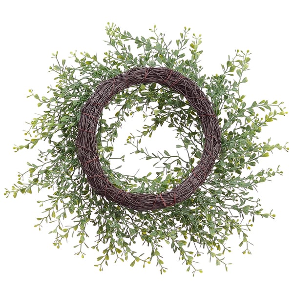 15" Mini Artificial Boxwood Leaf Hanging Wreath -Frosted Green (pack of 6) - PWB017-GR/FS