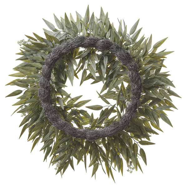 26" Silk Asian Bay Berry Leaf Wreath -Green/Gray (Pack of 2) - PWB257-GR/GY