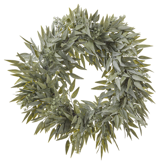 26" Silk Asian Bay Berry Leaf Wreath -Green/Gray (Pack of 2) - PWB257-GR/GY