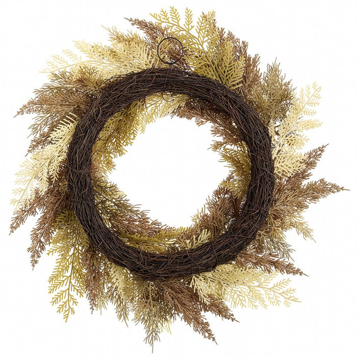 24" Artificial Mixed Cedar Leaf & Pine Wreath -Beige/Brown - PWC023-BE/BR