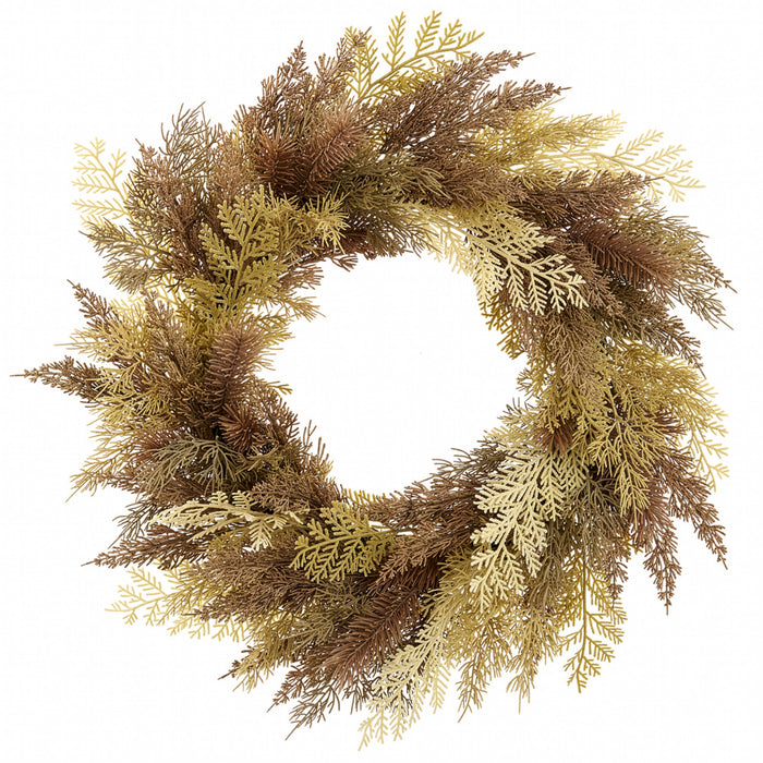 24" Artificial Mixed Cedar Leaf & Pine Wreath -Beige/Brown - PWC023-BE/BR