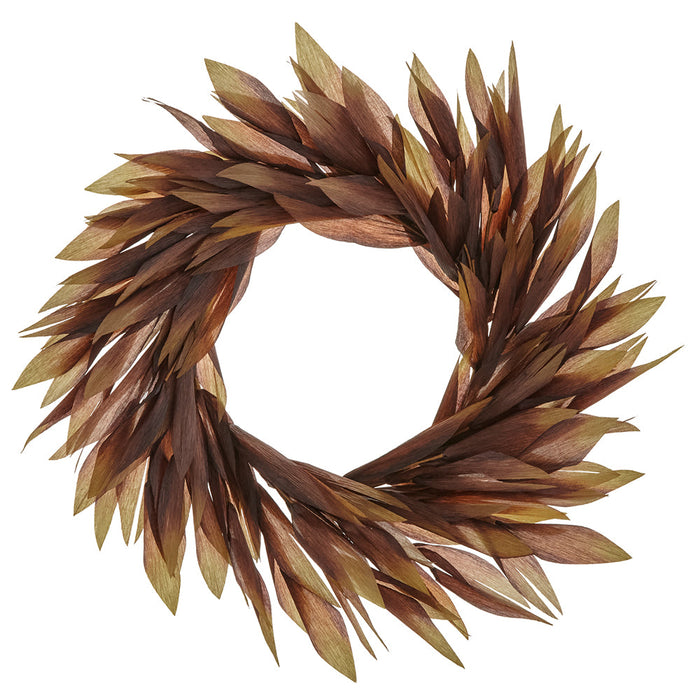 28" Faux Corn Husk Artificial Hanging Wreath -Green/Brown (pack of 4) - PWC427-GR/BR