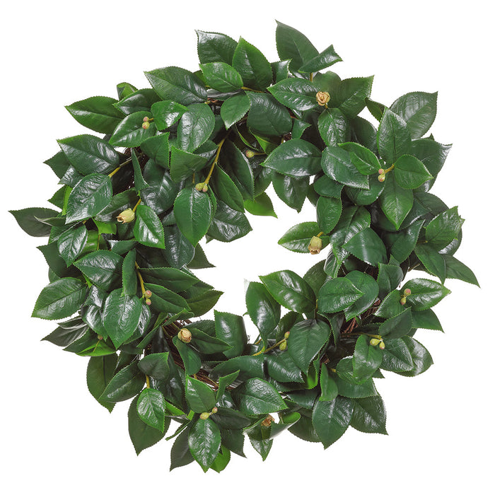 26" Camellia Leaf Silk Wreath -Green (Pack of 2) - PWC429-GR