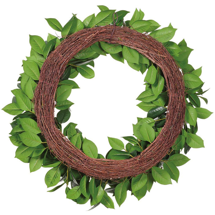 34" Camellia Leaf Silk Hanging Wreath -Green - PWC430-GR