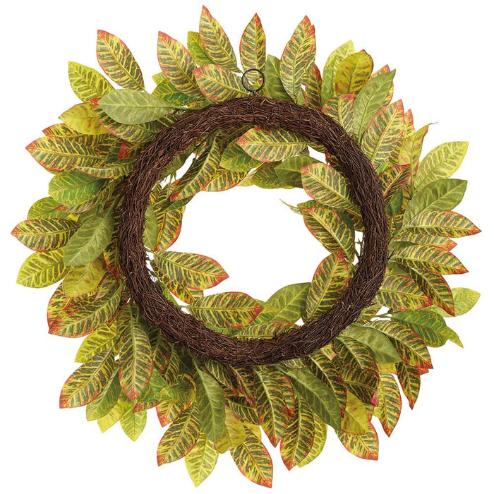 30" Croton Leaf Silk Wreath -Green/Red (Pack of 2) - PWC704-GR/RE