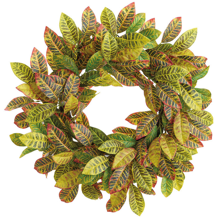 30" Croton Leaf Silk Wreath -Green/Red (Pack of 2) - PWC704-GR/RE