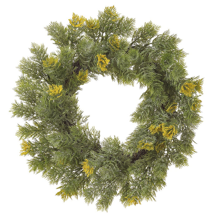 16" Artificial Dill Hanging Wreath -Yellow/Green (pack of 4) - PWD269-YE/GR