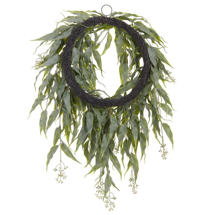 27" Seeded Eucalyptus Leaf Artificial Wreath -Green - PWE202-GR