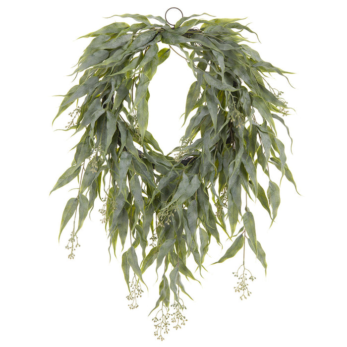 27" Seeded Eucalyptus Leaf Artificial Wreath -Green - PWE202-GR