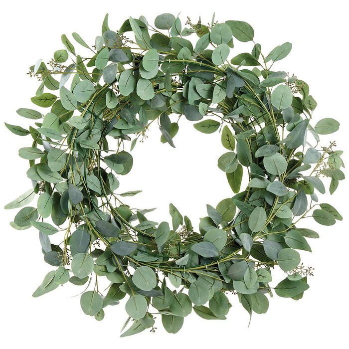 38" Seeded Eucalyptus Leaf Artificial Wreath -Green/Gray - PWE230-GR/GY