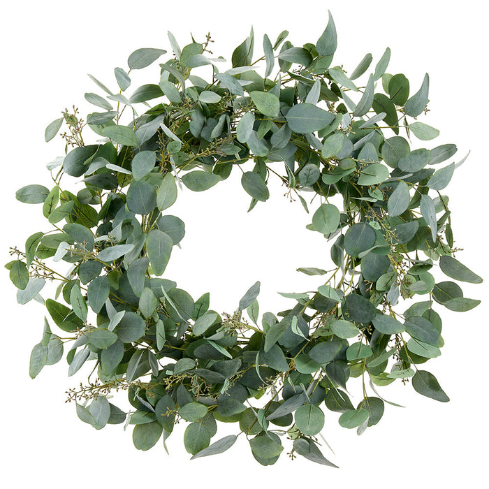 38" Seeded Eucalyptus Leaf Artificial Wreath -Green/Gray - PWE230-GR/GY
