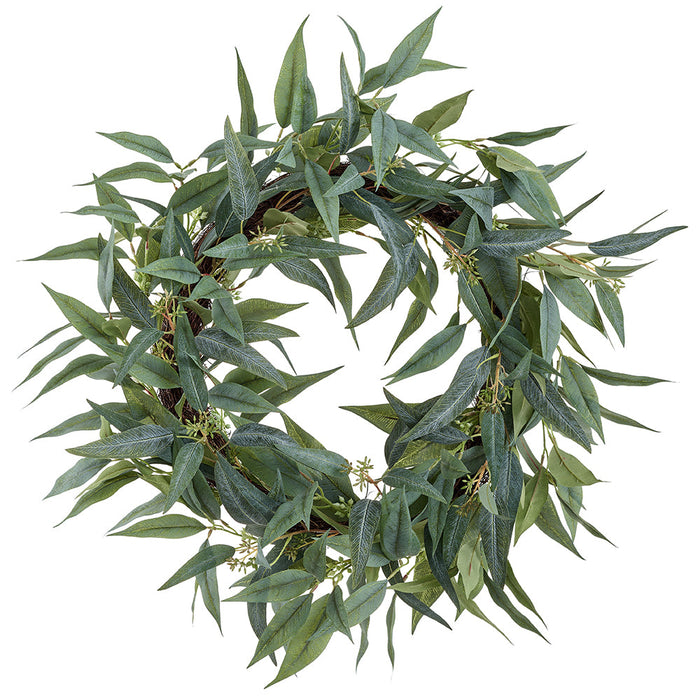 24" Seeded Eucalyptus Leaf Artificial Wreath -Green/Gray (Pack of 2) - PWE448-GR/GY