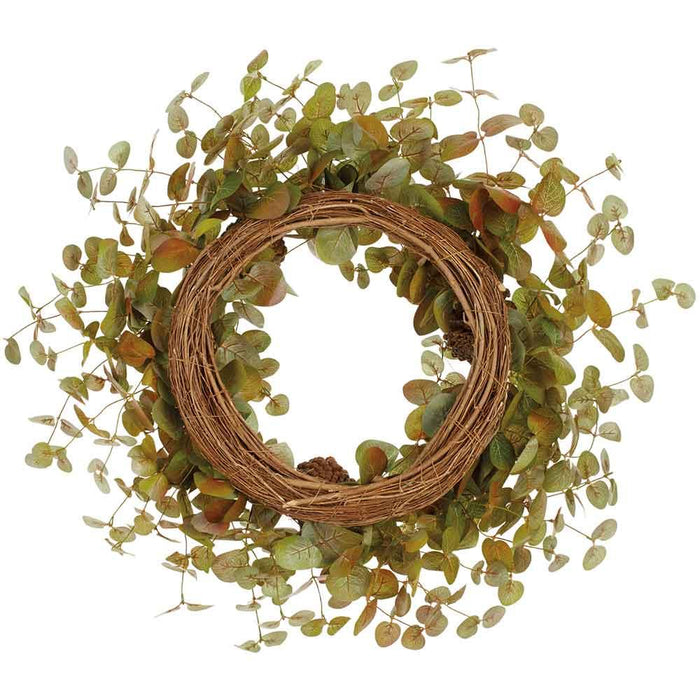 26" Eucalyptus Leaf & Pinecone Silk Wreath -Green/Brown (Pack of 6) - PWE486-GR/BR