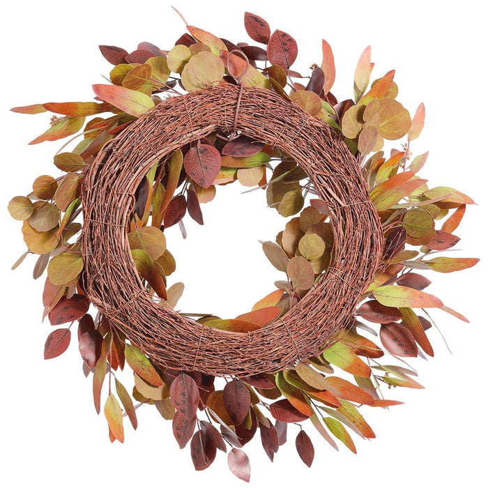22" Eucalyptus Leaf Artificial Wreath -Fall (Pack of 4) - PWE644-FA